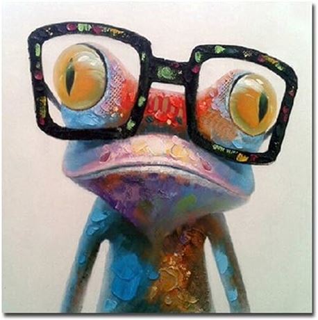Fokenzary Hand Painted Oil Painting Pop Frog with Glasse...