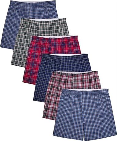 M, Fruit of the Loom Men's Tag-Free Woven Boxer Shorts, Relaxed Fit, 6 Pack