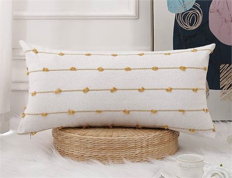 NUYECY Boho Long Lumbar Pillow Covers 12 x 26 Yellow,Classic Stripe Pattern Cotton Decorative Long Lumbar Pillow Case Cushion Cover Cushion Case for Sofa Couch Bed Livingroom Farmhouse,Modern Accent