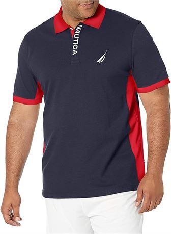 XXL, Nautica Mens Short Sleeve Color Block Performance Pique Polo Shirt