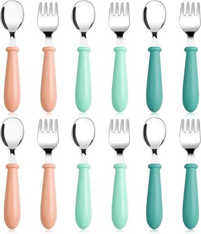 12 Pcs Toddler Cutlery, Stainless Steel Toddler Spoons and Forks Toddler Utensil