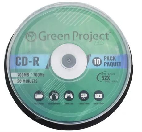 Green Project Recordable CD-R 52X 10-Pack Cake Box