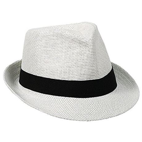 Summer Luau Fedora Hat with Band, White & Black - Pack of 8