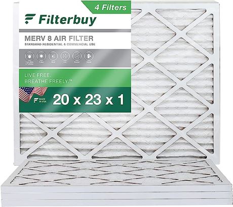 Filterbuy 20x23x1 Air Filter MERV 8 Dust Defense (4-Pack), Pleated HVAC AC Furna