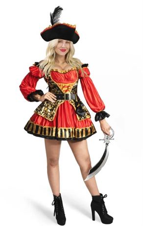 SIZE:L Spooktacular creations  Women Red Spanish Pirate Dress Costume Set