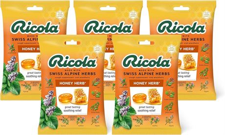Ricola Honey Herb Herbal Cough Suppressant Throat Drops, 24ct Bag (Pack of 5)