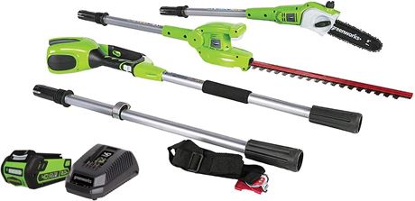 Greenworks 8 In. 40 V Lithium-Ion Cordless Electric Pole Saw With Battery Hedge