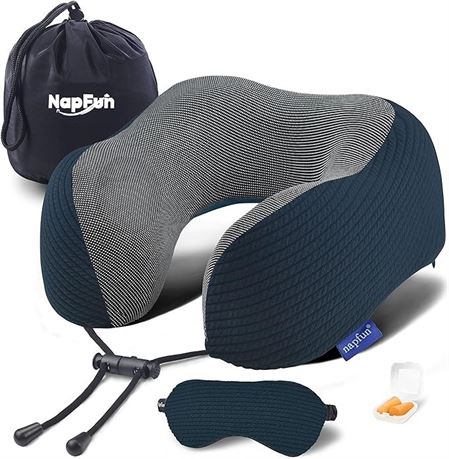 napfun Neck Pillow for Traveling, Upgraded Travel Neck Pillow for Airplane 100%
