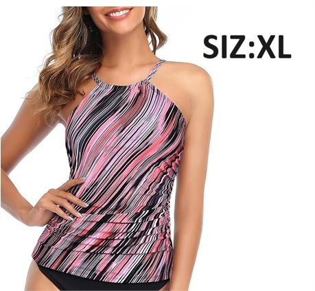 SIZ:XL Tempt Me Women Tankini Top Only High Neck Bathing Suit Top Tummy Control