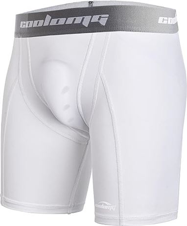 XL,COOLOMG Youth Boys Compression Shorts with Cup Pocket for Baseball Football