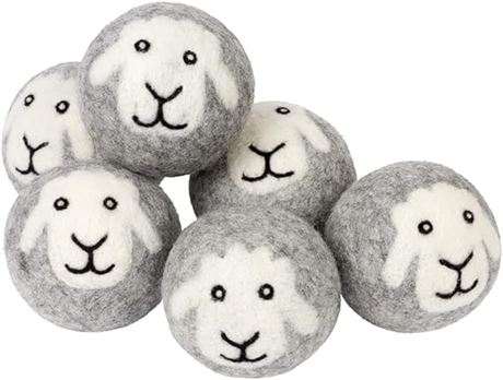 6-Pack, Wool Dryer Balls - Smart Sheep - XL Premium Natural Fabric Softener Awar