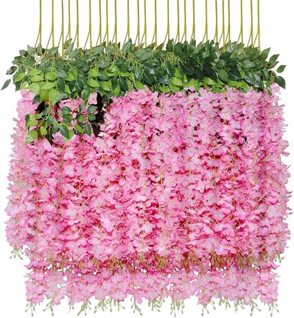 Pauwer Wisteria Hanging Flowers 24 Pack Fake Flower Garland Artificial Wisteria