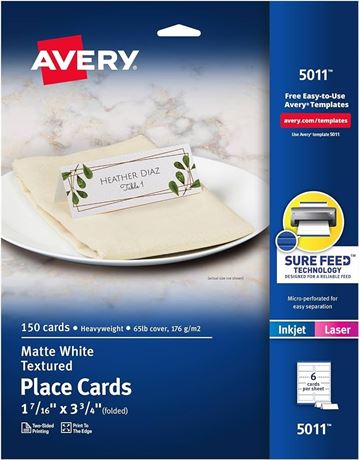 Avery Textured White Place Cards, 1-7/16 x 3-3/4 Inches, Pack of 150 (05011)