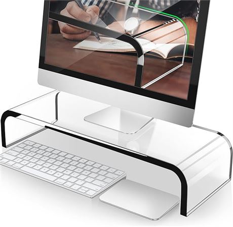 AboveTEK Premium Acrylic Monitor Stand, Large Size Monitor Riser/Clear Computer
