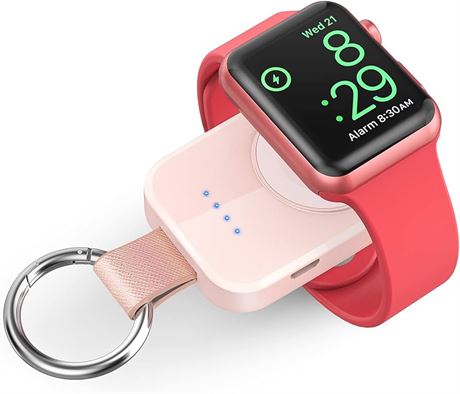 i.VALUX Portable Wireless Charger Compatible for Apple Watch Series 9/8/UItra/7/6/5/4/3/2/SE/Nike,Compact Magnetic iWatch Charger 1000mAh Power Bank Keychain Style Gift for Mother Girl Birthday-Pink