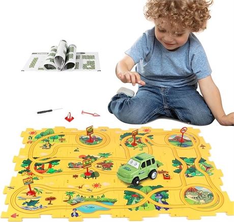 Plastic Floor Puzzles for Kids Ages 3-5, Puzzle Track Car Play Set, Educational