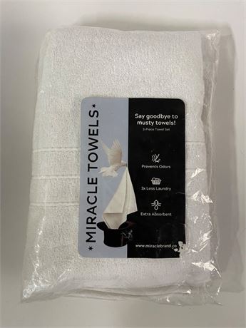 3 Piece - Miracle Made Bath Towel Set White Washcloth, Hand & Bath Towel