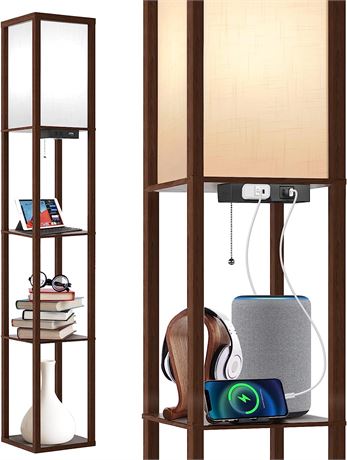 OUTON Floor Lamp with Shelves, LED Modern Shelf Floor Lamp with USB Port & Power