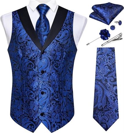 L, DiBanGu Mens Paisley Suit Vest Silk Jacquard Waistcoat and Necktie Set Shawl