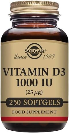 Solgar Vitamin D3 (Cholecalciferol) 25 MCG (1000 IU), 250 Softgels Exp 11/2025