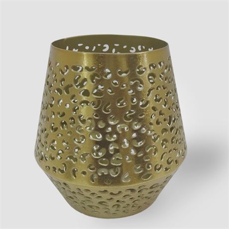 4.5" Perforated Leopard Print Outdoor Lantern Candle Holder Gold - Opalhouse