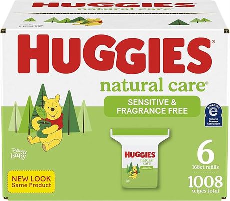 6 Refill Packs, 1008 Count - Baby Wipes, Huggies Natural Care Sensitive, UNSCENT