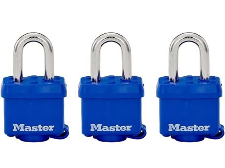 Master Lock 312TRI Laminated Padlocks with Blue Thermoplastic Shell, 1-9/16-Inch