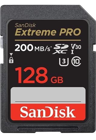 SanDisk 128GB Extreme PRO SDXC UHS-I Memory Card - C10, U3, V30, 4K UHD, SD Card