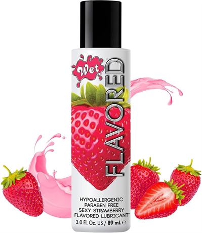 New Wet Flavored Strawberry Lube, Premium Personal Lubricant, 3 Ounce, for Men,