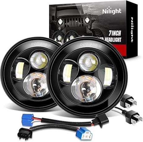 Nilight 2PCS 7 Inch Round Cree Headlight High Low Beam for Wrangler JK TJ CJ 199