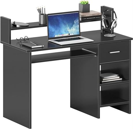 39.4 inches - soges Computer Desk with Drawer and Shelves, Home Office Desk with