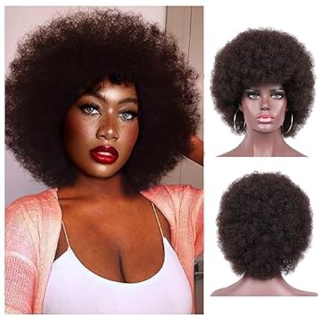 Kavsni Wig 70's Curly Wigs for Black Women Large Bo...