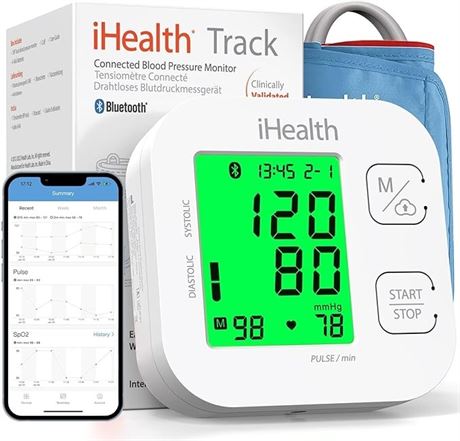 iHealth Track Smart Upper Arm Blood Pressure Monitor with Wide Range Cuff That f