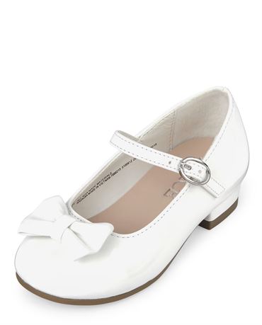 Size: 6, Toddler Girls Bow Low Heel Shoes - White