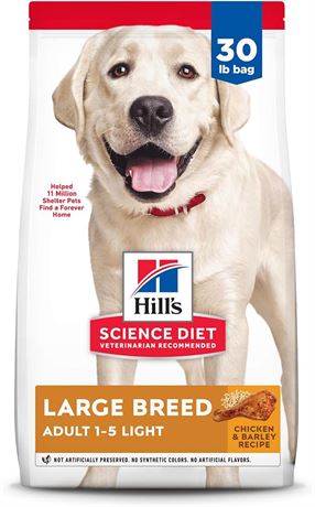 30lbs - Hill's Science Diet Adult Large Breed Dry Dog Food, Chicken Meal Barley