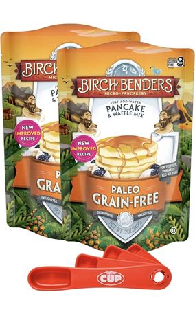 Birch Benders Paleo Pancake and Waffle Mix, 12 oz (Pack of 2) with By The Cup Sw