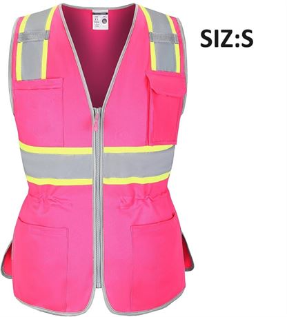 SIZ:S Hi Vis Safety Vest for Women, Working Drawstring waist Construction Vest