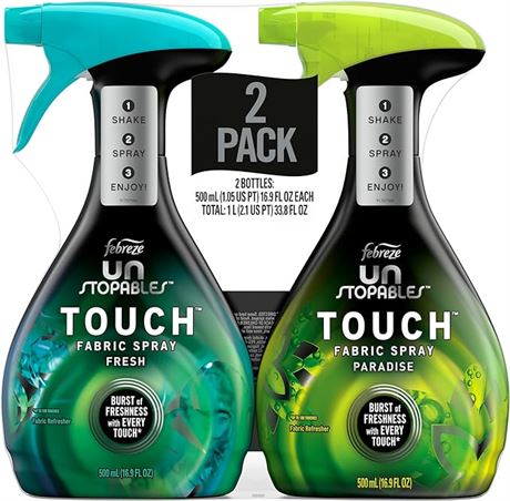 Pack of 2, 16.9 oz ea - Febreze Unstopables Touch Fabric Spray and Odor Fighter,