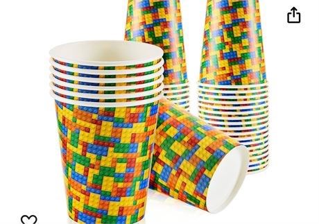 36 Pieces Building Block Paper Cups Brick Blocks 9 oz Party Supplies Colorful