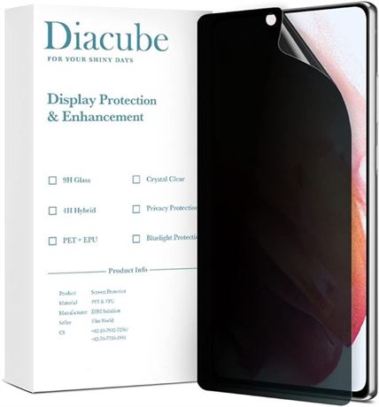 [2 Pack] DIACUBE Privacy Screen Protector for Galaxy S21