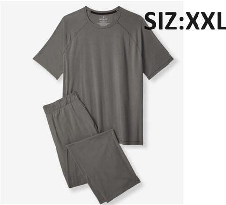 SIZE:XXL TOMMY JOHN ESSENTIAL SHORT SLEEVE TEE AND PANT PAJAMA SET // PEWTER