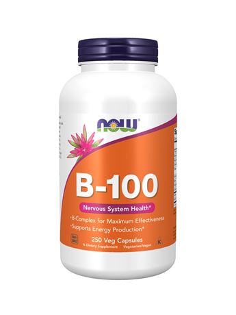 NOW Supplements Vitamin B-100 Energy Production* Nervous System Health* 250 Veg