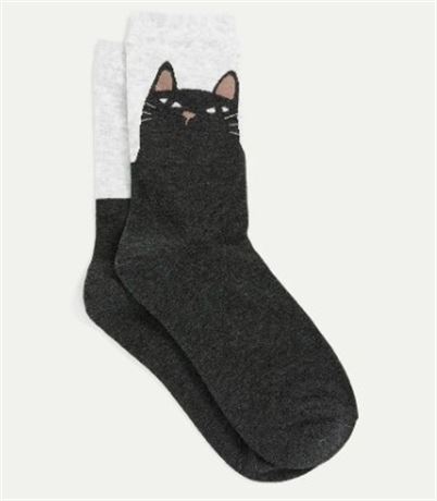 2 Pack, One Size - Reitmans Cotton stockings with big black cat