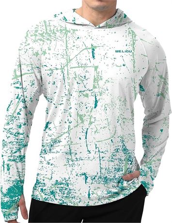 WELIGU Men's Long Sleeve Hoodie Shirts UPF 50+ Sun Protection Lightweight - L