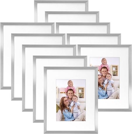 Giftgarden Silver 8x10 Picture Frame Set of 10, Matted to 5x7 Picture with Mat
