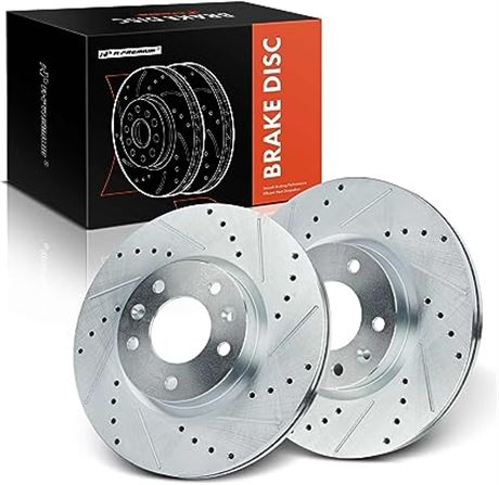 A-Premium 11.77 inch (299mm) Front Drilled and Slotted Disc Brake Rotors