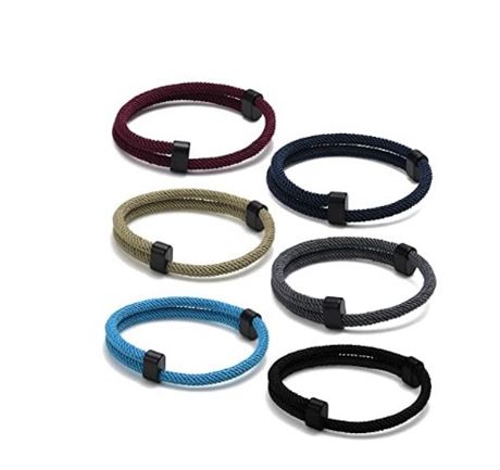 TempBeau Nautical Braided Rope Bracelets Set - 6 Pcs Adjustable Braided Cord Bra