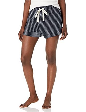 SIZE: L Amazon Essentials Women's Lightweight Lounge Terry Pajama Short, Navy Wh