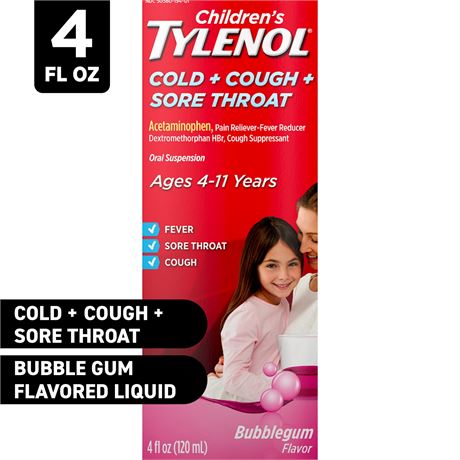 4 fl. oz - Children's Tylenol Cold, Cough, and Sore Throat, Bubblegum