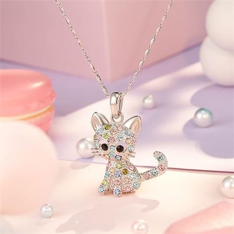 18+2.4 inch - Lanqueen Easter Gifts for Girls Kitty Cat Pendant Necklace Jewelry